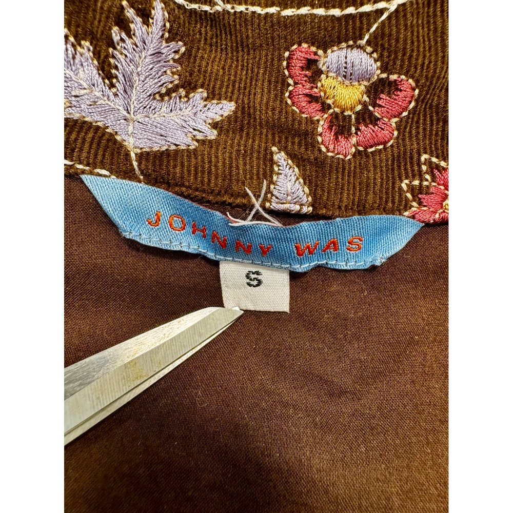 Johnny Was Embroidered Corduroy Long Coat Jacket Brown Floral Boho Whimsigoth S - Picture 7 of 10